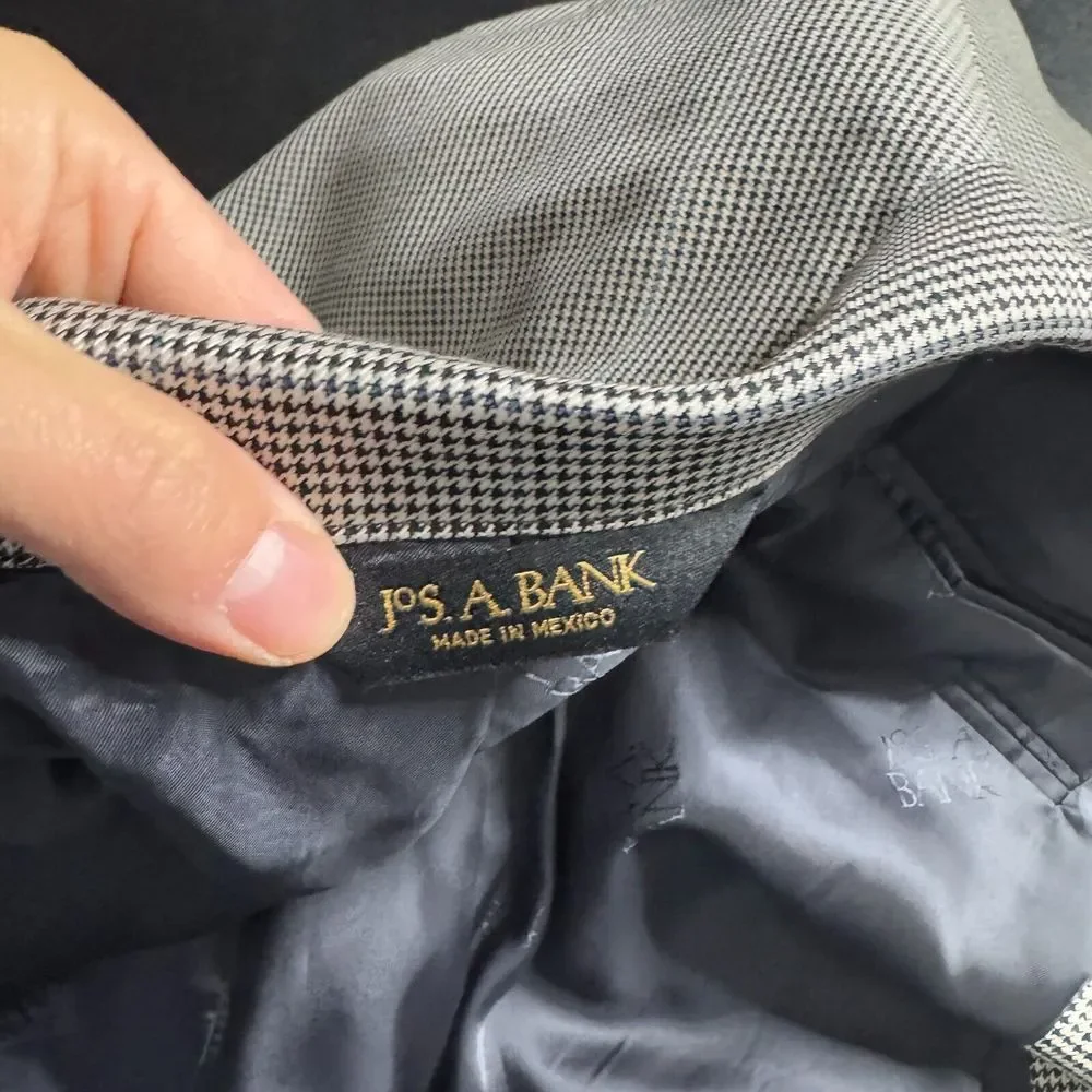 Jos A Bank Gold‎ Signature 44R Blazer Sport Coat Mens Gray Check Wool Silk